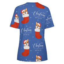 Load image into Gallery viewer, Merry Christmas and Happy New Year Corgis All Over Print Women&#39;s Cotton T-Shirt - 4 Colors-Apparel-Apparel, Christmas, Corgi, Shirt, T Shirt-13