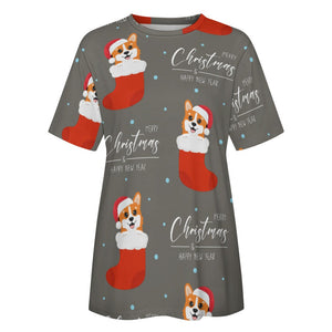 Merry Christmas and Happy New Year Corgis All Over Print Women's Cotton T-Shirt - 4 Colors-Apparel-Apparel, Christmas, Corgi, Shirt, T Shirt-15