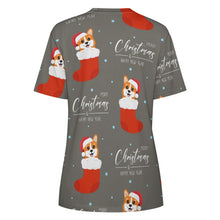 Load image into Gallery viewer, Merry Christmas and Happy New Year Corgis All Over Print Women&#39;s Cotton T-Shirt - 4 Colors-Apparel-Apparel, Christmas, Corgi, Shirt, T Shirt-16
