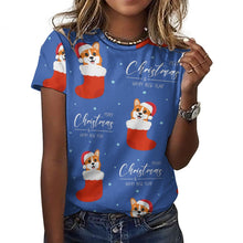 Load image into Gallery viewer, Merry Christmas and Happy New Year Corgis All Over Print Women&#39;s Cotton T-Shirt - 4 Colors-Apparel-Apparel, Christmas, Corgi, Shirt, T Shirt-18