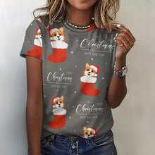 Load image into Gallery viewer, Merry Christmas and Happy New Year Corgis All Over Print Women&#39;s Cotton T-Shirt - 4 Colors-Apparel-Apparel, Christmas, Corgi, Shirt, T Shirt-Grey-2XS-4