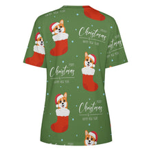 Load image into Gallery viewer, Merry Christmas and Happy New Year Corgis All Over Print Women&#39;s Cotton T-Shirt - 4 Colors-Apparel-Apparel, Christmas, Corgi, Shirt, T Shirt-6
