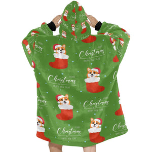 Merry Christmas and Happy New Year Corgis Blanket Hoodie for Women - 4 Colors-Blanket-Apparel, Blankets, Corgi, Hoodie-2