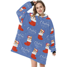 Load image into Gallery viewer, Merry Christmas and Happy New Year Corgis Blanket Hoodie for Women - 4 Colors-Blanket-Apparel, Blankets, Corgi, Hoodie-Royal Blue-3