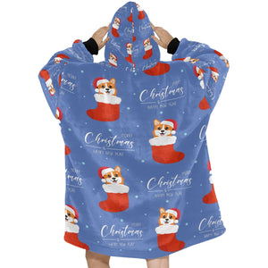 Merry Christmas and Happy New Year Corgis Blanket Hoodie for Women - 4 Colors-Blanket-Apparel, Blankets, Corgi, Hoodie-4