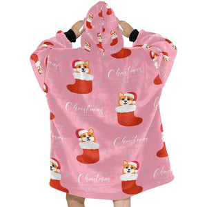 Merry Christmas and Happy New Year Corgis Blanket Hoodie for Women - 4 Colors-Blanket-Apparel, Blankets, Corgi, Hoodie-6