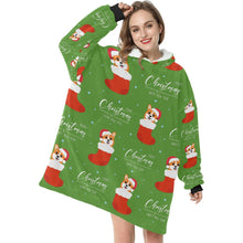 Load image into Gallery viewer, Merry Christmas and Happy New Year Corgis Blanket Hoodie for Women - 4 Colors-Blanket-Apparel, Blankets, Corgi, Hoodie-Green-1