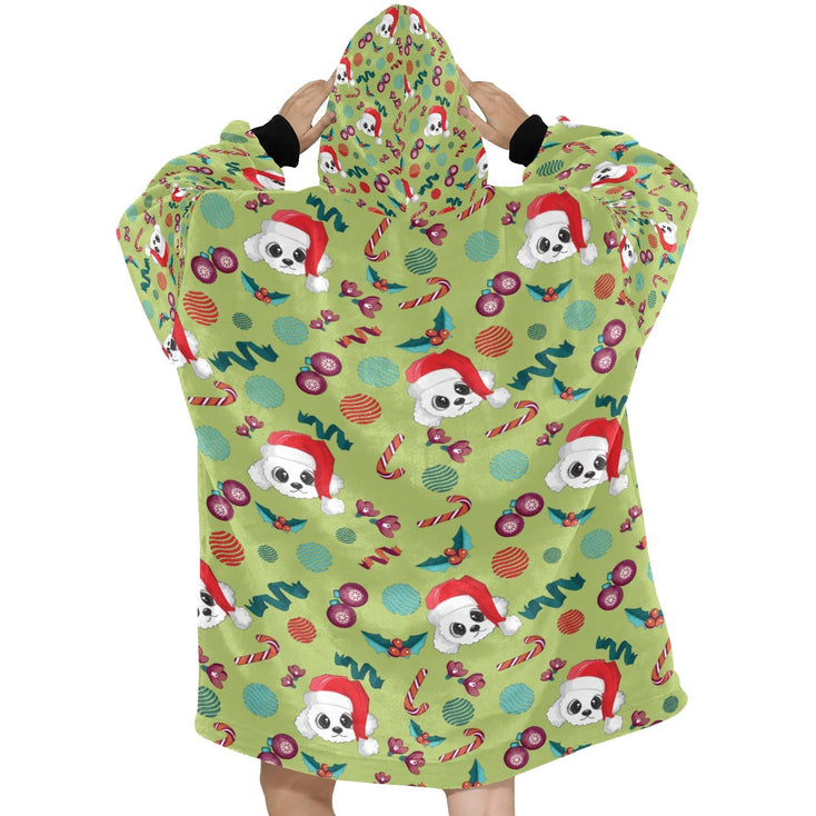 Merry Christmas Bichon Frise Blanket Hoodie for Women-Blanket-Apparel, Bichon Frise, Blanket Hoodie, Blankets-5