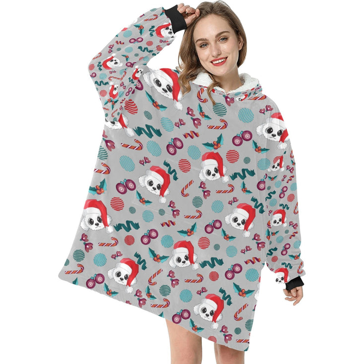 Merry Christmas Bichon Frise Blanket Hoodie for Women-Blanket-Apparel, Bichon Frise, Blanket Hoodie, Blankets-11
