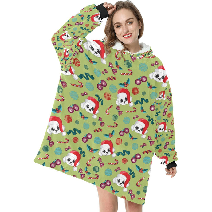 Merry Christmas Bichon Frise Blanket Hoodie for Women-Blanket-Apparel, Bichon Frise, Blanket Hoodie, Blankets-3