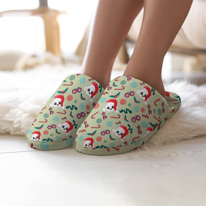 Merry Christmas Bichon Frise Women's Cotton Mop Slippers-Cushion Cover-Bichon Frise, Dog Mom Gifts, Slippers-19