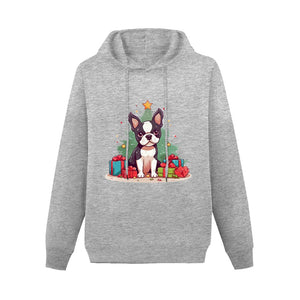 Merry Christmas Boston Terrier Women's Cotton Fleece Hoodie Sweatshirt-Apparel-Apparel, Boston Terrier, Christmas, Hoodie, Sweatshirt-Gray-XS-2