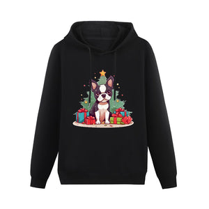 Merry Christmas Boston Terrier Women's Cotton Fleece Hoodie Sweatshirt-Apparel-Apparel, Boston Terrier, Christmas, Hoodie, Sweatshirt-Black-XS-3