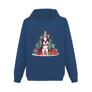 Merry Christmas Boston Terrier Women's Cotton Fleece Hoodie Sweatshirt-Apparel-Apparel, Boston Terrier, Christmas, Hoodie, Sweatshirt-Navy Blue-XS-4
