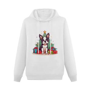 Merry Christmas Boston Terrier Women's Cotton Fleece Hoodie Sweatshirt-Apparel-Apparel, Boston Terrier, Christmas, Hoodie, Sweatshirt-White-XS-1