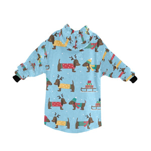 Merry Christmas Chocolate Dachshunds Blanket Hoodie for Women-Apparel-Apparel, Blankets-10