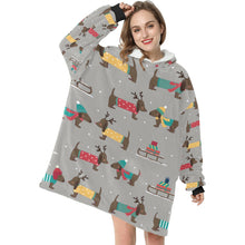 Load image into Gallery viewer, Merry Christmas Chocolate Dachshunds Blanket Hoodie for Women-Apparel-Apparel, Blankets-11