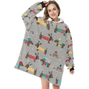 Merry Christmas Chocolate Dachshunds Blanket Hoodie for Women-Apparel-Apparel, Blankets-11