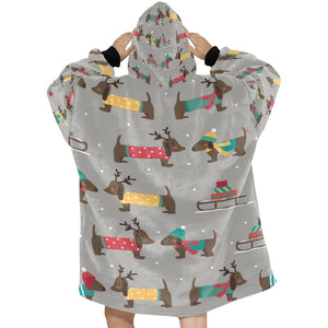 Merry Christmas Chocolate Dachshunds Blanket Hoodie for Women-Apparel-Apparel, Blankets-13