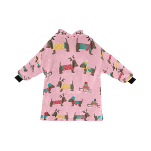 Merry Christmas Chocolate Dachshunds Blanket Hoodie for Women-Apparel-Apparel, Blankets-Pink-ONE SIZE-2