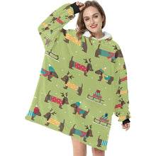 Load image into Gallery viewer, Merry Christmas Chocolate Dachshunds Blanket Hoodie for Women-Apparel-Apparel, Blankets-4