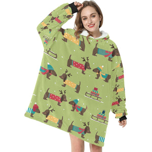 Merry Christmas Chocolate Dachshunds Blanket Hoodie for Women-Apparel-Apparel, Blankets-4