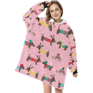 Merry Christmas Chocolate Dachshunds Blanket Hoodie for Women-Apparel-Apparel, Blankets-6