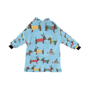 Merry Christmas Chocolate Dachshunds Blanket Hoodie for Women-Apparel-Apparel, Blankets-SkyBlue-ONE SIZE-7