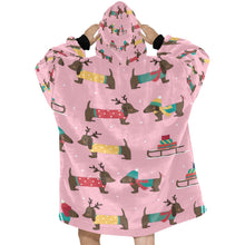 Load image into Gallery viewer, Merry Christmas Chocolate Dachshunds Blanket Hoodie for Women-Apparel-Apparel, Blankets-8