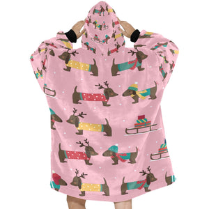 Merry Christmas Chocolate Dachshunds Blanket Hoodie for Women-Apparel-Apparel, Blankets-8
