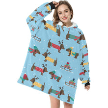 Load image into Gallery viewer, Merry Christmas Chocolate Dachshunds Blanket Hoodie for Women-Apparel-Apparel, Blankets-9