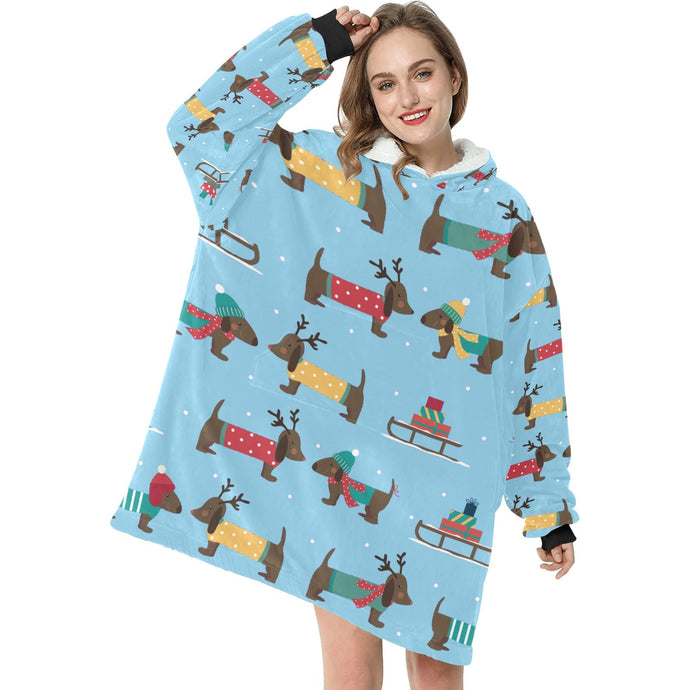 Merry Christmas Chocolate Dachshunds Blanket Hoodie for Women-Apparel-Apparel, Blankets-9