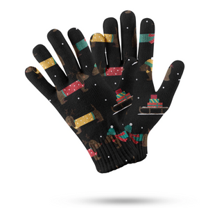 Merry Christmas Chocolate Dachshunds Love Touch Screen Gloves - 4 Colors-Accessories-Accessories, Dog Dad Gifts, Dog Mom Gifts, Gloves-Black-5