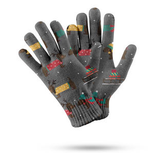 Merry Christmas Chocolate Dachshunds Love Touch Screen Gloves - 4 Colors-Accessories-Accessories, Dog Dad Gifts, Dog Mom Gifts, Gloves-Gray-1