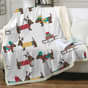 Merry Christmas Chocolate Dachshunds Soft Warm Fleece Blanket - 4 Colors-Blanket-Blankets, Dachshund, Home Decor-13