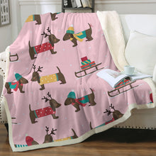 Load image into Gallery viewer, Merry Christmas Chocolate Dachshunds Soft Warm Fleece Blanket - 4 Colors-Blanket-Blankets, Dachshund, Home Decor-14