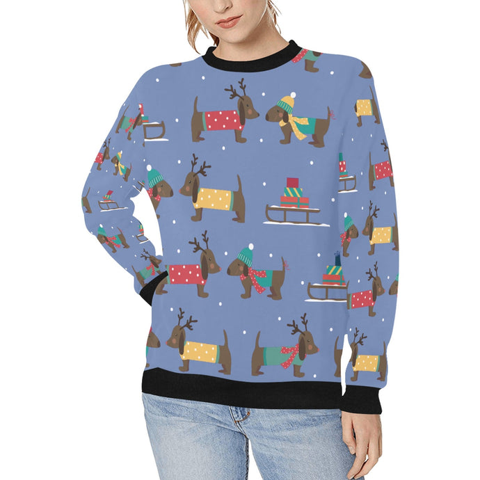 Merry Christmas Chocolate Dachshunds Women's Sweatshirt-Apparel-Apparel, Dachshund, Sweatshirt-CornflowerBlue-XS-11