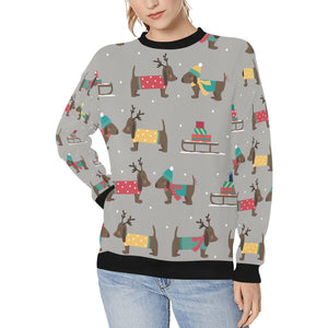 Merry Christmas Chocolate Dachshunds Women's Sweatshirt-Apparel-Apparel, Dachshund, Sweatshirt-DarkGray-XS-12