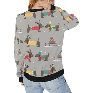 Merry Christmas Chocolate Dachshunds Women's Sweatshirt-Apparel-Apparel, Dachshund, Sweatshirt-15