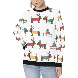 Merry Christmas Chocolate Dachshunds Women's Sweatshirt-Apparel-Apparel, Dachshund, Sweatshirt-White-XS-1