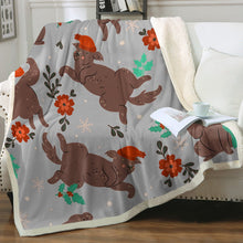 Load image into Gallery viewer, Merry Christmas Chocolate Labradors Soft Warm Fleece Blanket-Blanket-Blankets, Chocolate Labrador, Christmas, Home Decor, Labrador-Warm Gray-Small-4