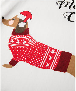 Image of dachshund chrismas pyjamas with a merry Christmas dachshund design