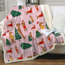 Load image into Gallery viewer, Merry Christmas Dachshunds Love Soft Warm Fleece Blanket - 4 Colors-Blanket-Blankets, Dachshund, Home Decor-Soft Pink-Small-2
