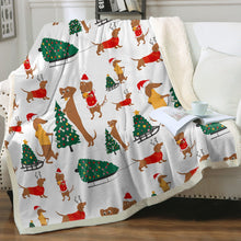 Load image into Gallery viewer, Merry Christmas Dachshunds Love Soft Warm Fleece Blanket - 4 Colors-Blanket-Blankets, Dachshund, Home Decor-Ivory-Small-1