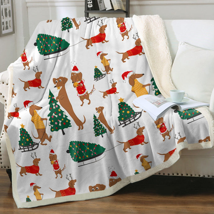 Merry Christmas Dachshunds Love Soft Warm Fleece Blanket - 4 Colors-Blanket-Blankets, Dachshund, Home Decor-Ivory-Small-1