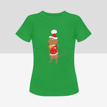 Load image into Gallery viewer, Merry Christmas Dachshunds Women&#39;s Cotton T-Shirts - 3 Designs - 5 Colors-Apparel-Apparel, Christmas, Dachshund, Shirt, T Shirt-With Santa Suit and Snowball-Green-Small-15