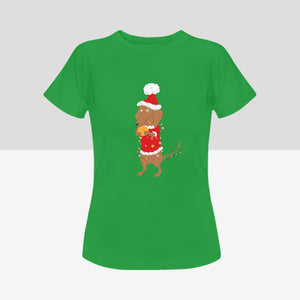 Merry Christmas Dachshunds Women's Cotton T-Shirts - 3 Designs - 5 Colors-Apparel-Apparel, Christmas, Dachshund, Shirt, T Shirt-With Santa Suit and Snowball-Green-Small-15