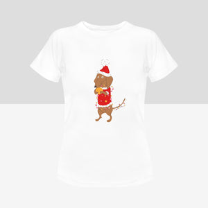 Merry Christmas Dachshunds Women's Cotton T-Shirts - 3 Designs - 5 Colors-Apparel-Apparel, Christmas, Dachshund, Shirt, T Shirt-With Santa Suit and Snowball-White-Small-16