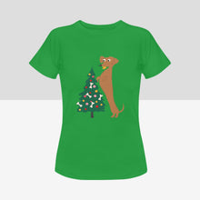 Load image into Gallery viewer, Merry Christmas Dachshunds Women&#39;s Cotton T-Shirts - 3 Designs - 5 Colors-Apparel-Apparel, Christmas, Dachshund, Shirt, T Shirt-Decorating Christmas Tree-Green-Small-5