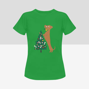 Merry Christmas Dachshunds Women's Cotton T-Shirts - 3 Designs - 5 Colors-Apparel-Apparel, Christmas, Dachshund, Shirt, T Shirt-Decorating Christmas Tree-Green-Small-5